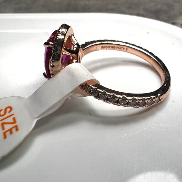 Ring Bomb Party RIng, size 6, NWOT, Pink stone rose gold color band - Picture 6 of 6